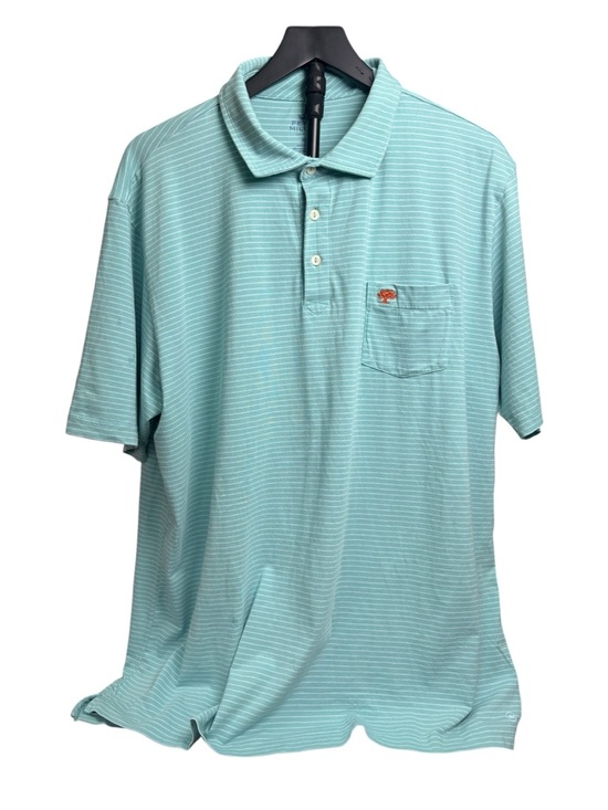 Peter Millar Men's XL Mint Green & White Striped Polo Shirt with Chest Pocket - Picture 2 of 8